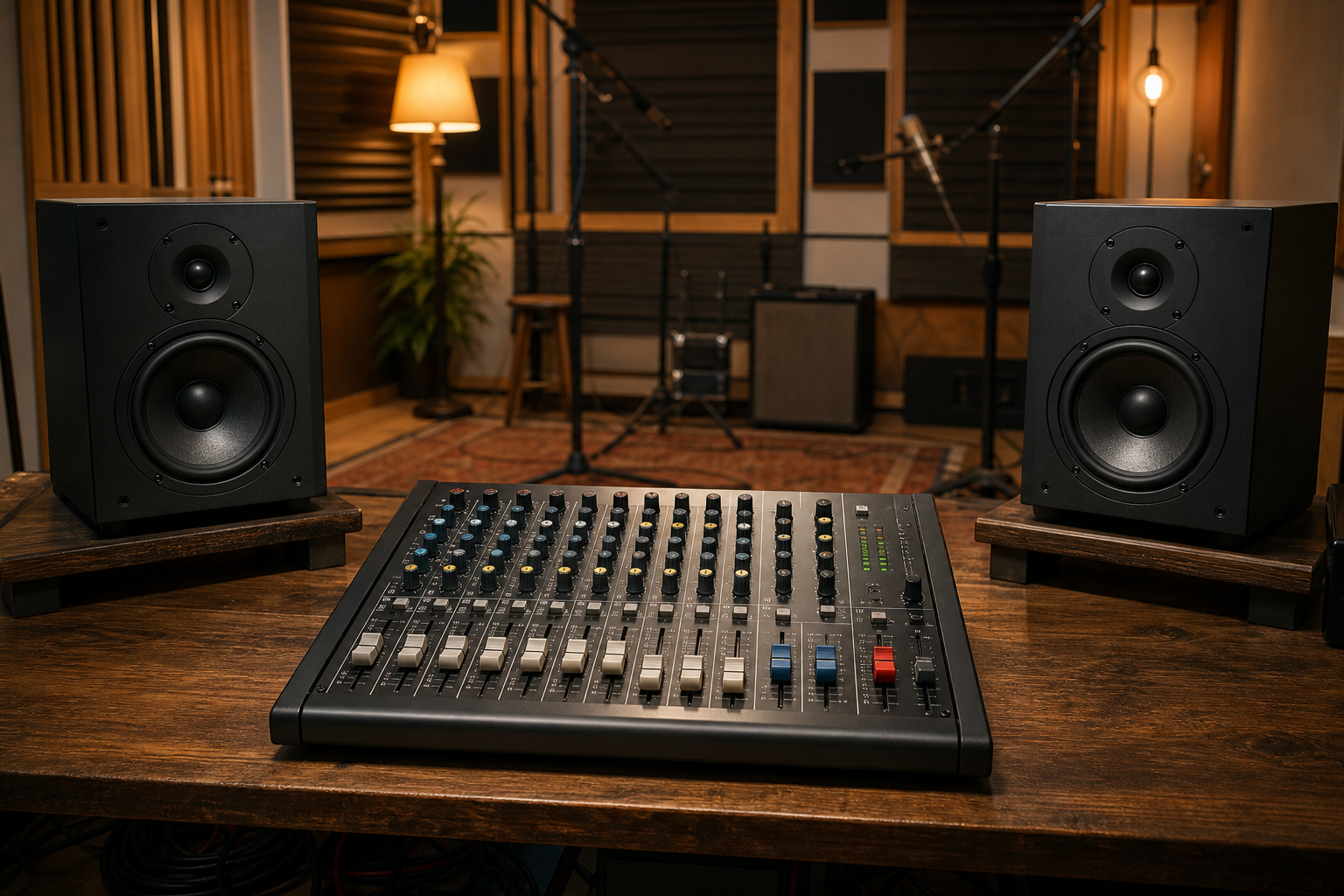 Mixer e monitor in sala prove e registrazione